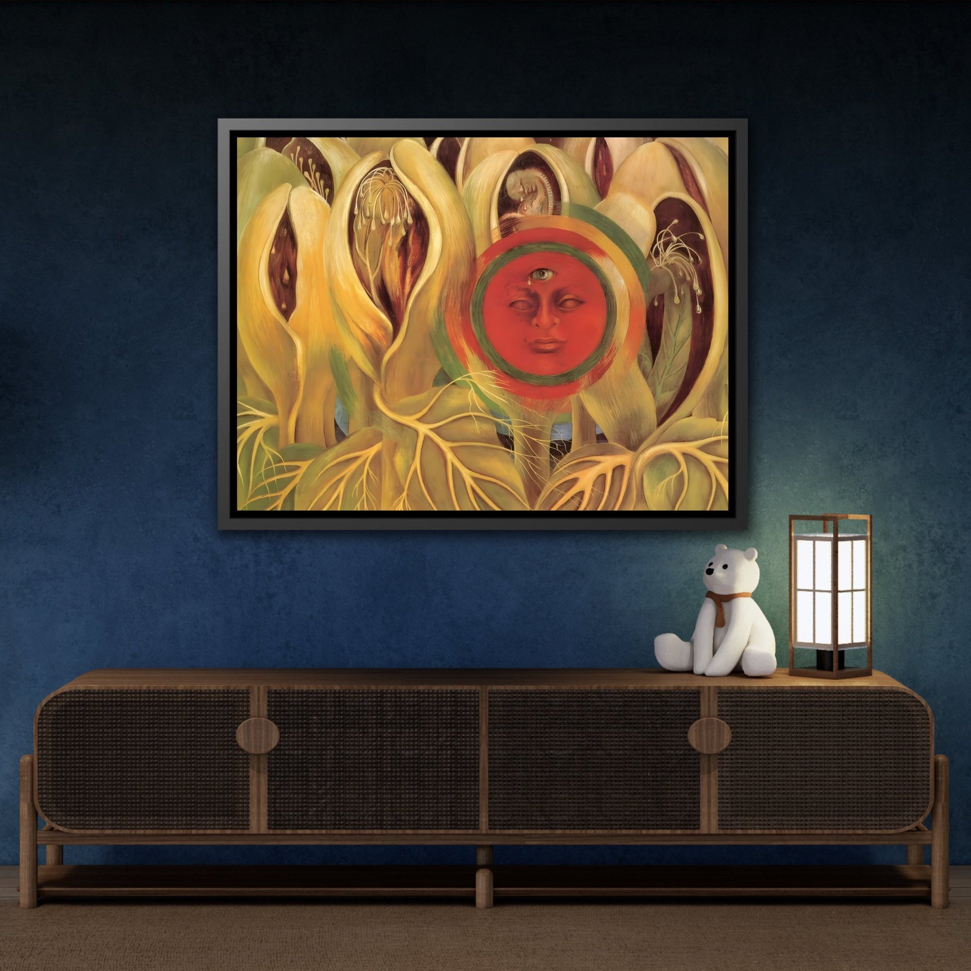 Wall Art Artwork Reproduction in Exclusive Frame for Living Room - Frida Kahlo Sun and Life Canvas Print