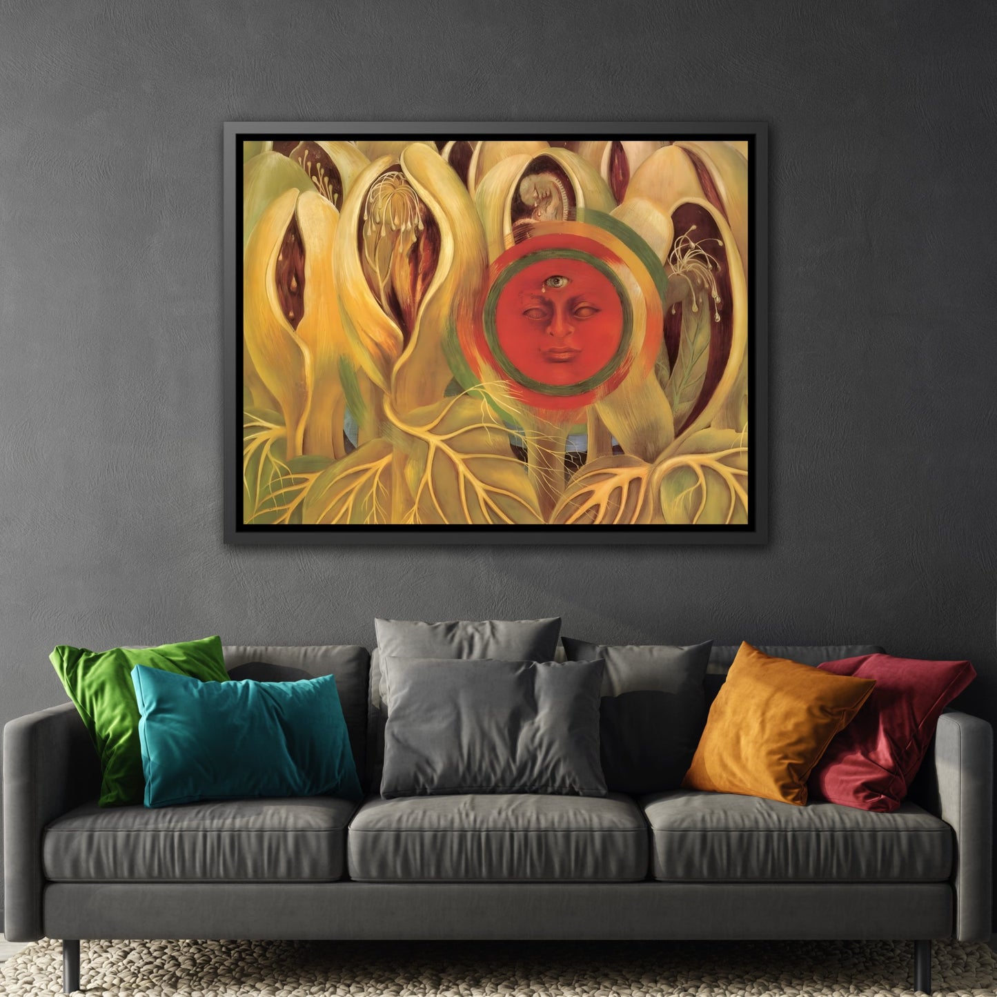 Wall Art Artwork Reproduction in Exclusive Frame for Living Room - Frida Kahlo Sun and Life Canvas Print