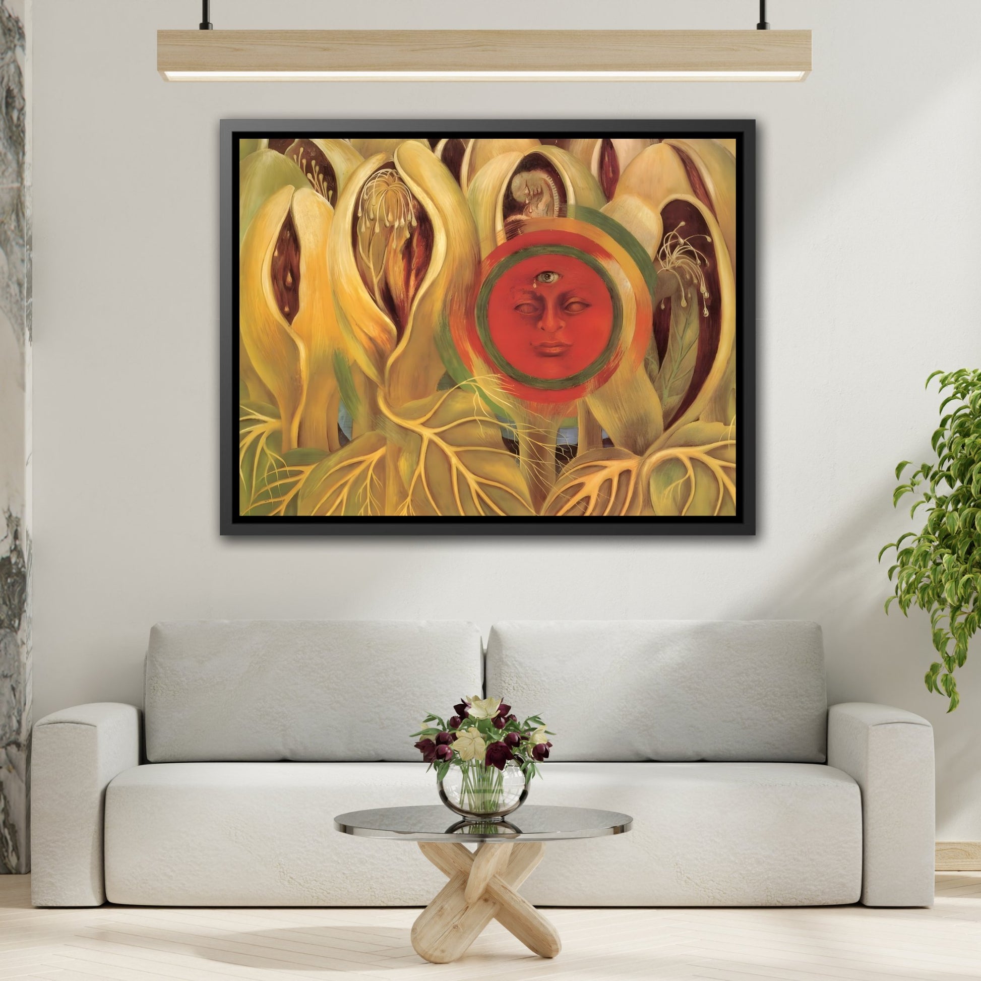 Wall Art Artwork Reproduction in Exclusive Frame for Living Room - Frida Kahlo Sun and Life Canvas Print