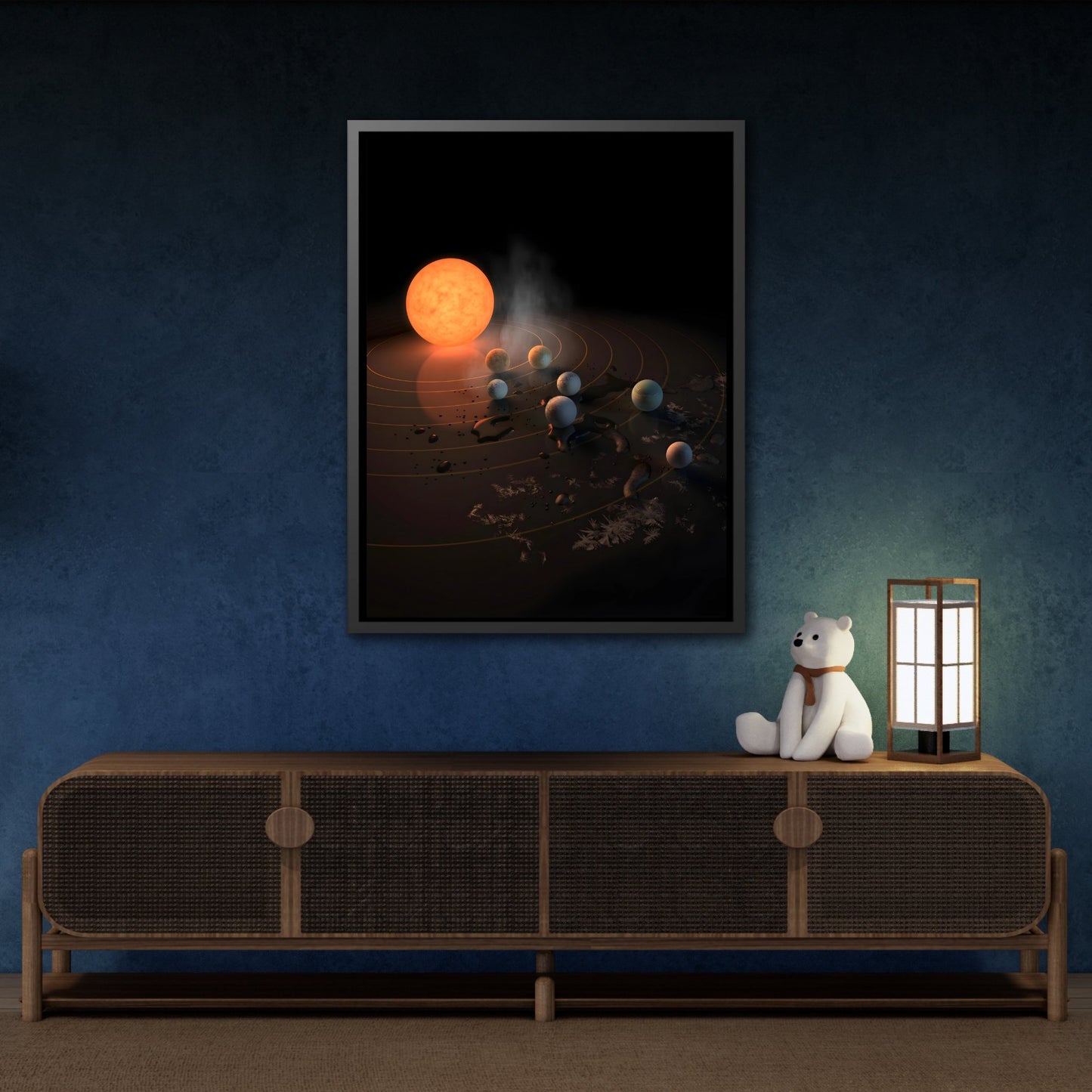 Wall Art Canvas Print in Exclusive Black Frame - TRAPPIST-1 System Stars by Nasa for Home Decor