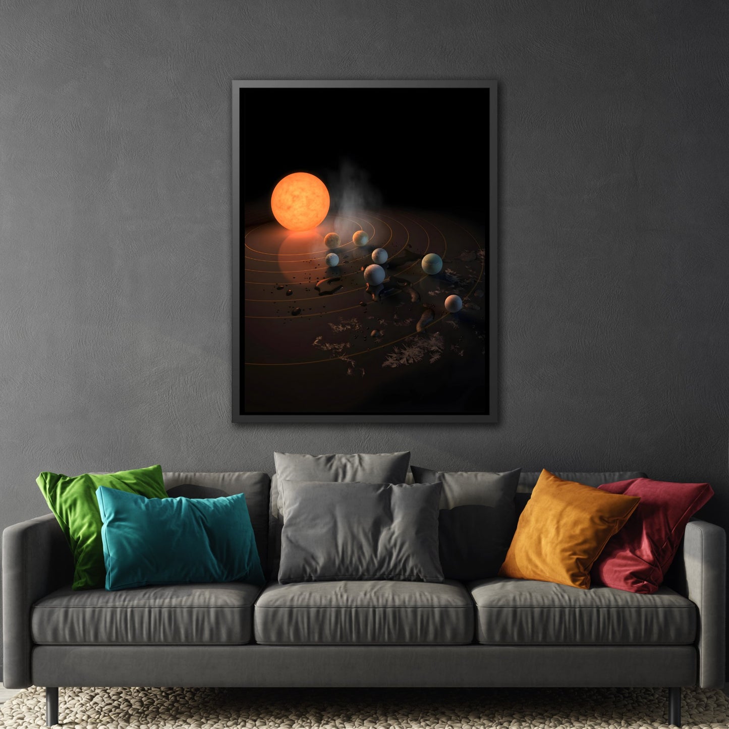 Wall Art Canvas Print in Exclusive Black Frame - TRAPPIST-1 System Stars by Nasa for Home Decor