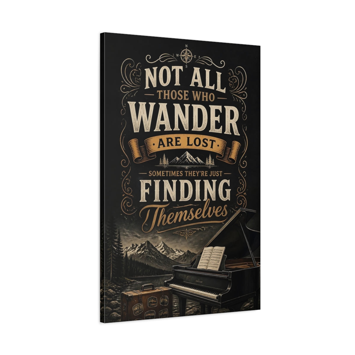 Main Mockup. Wander Quote Piano shown as canvas print