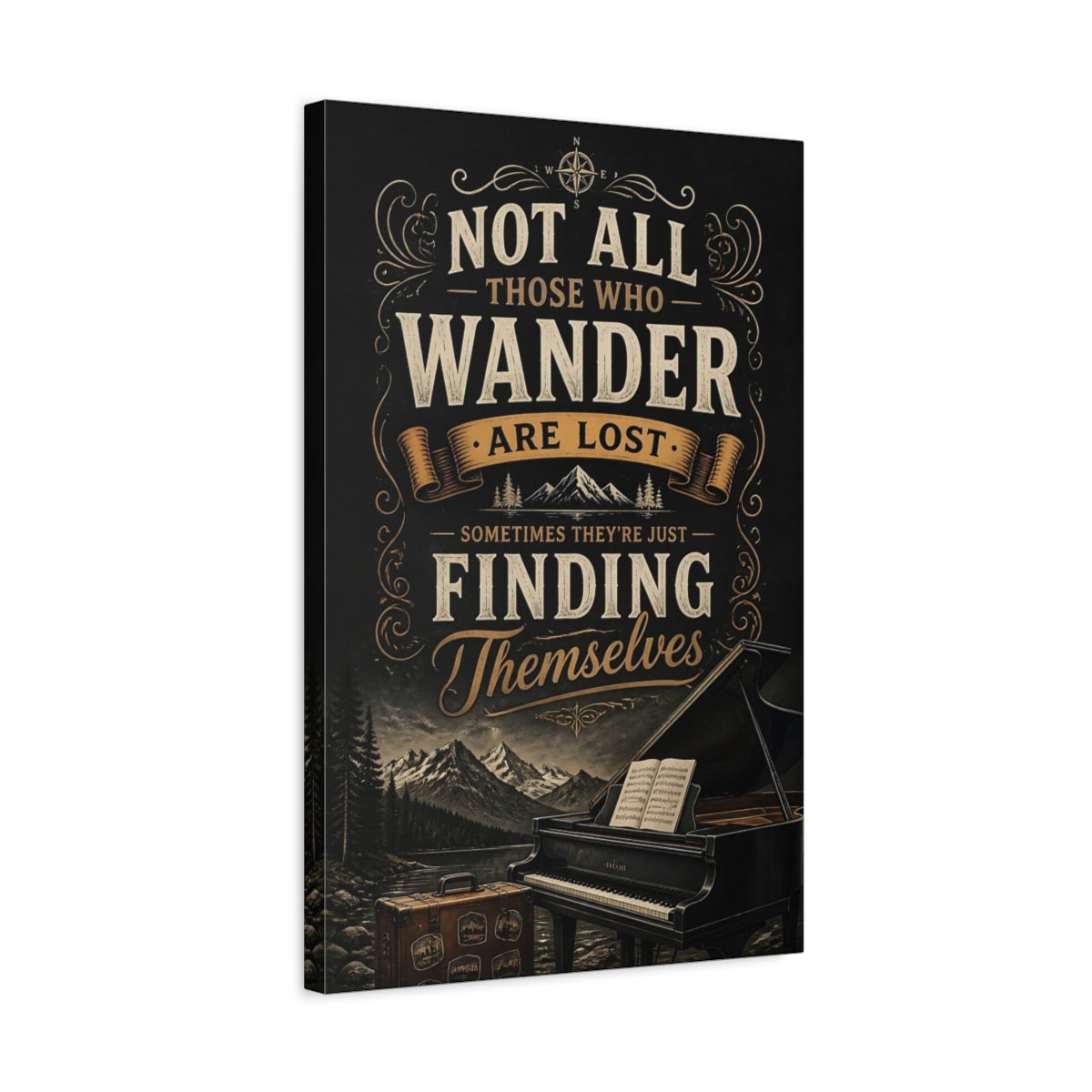 Side Mockup 3. Wander Quote Piano shown as canvas print