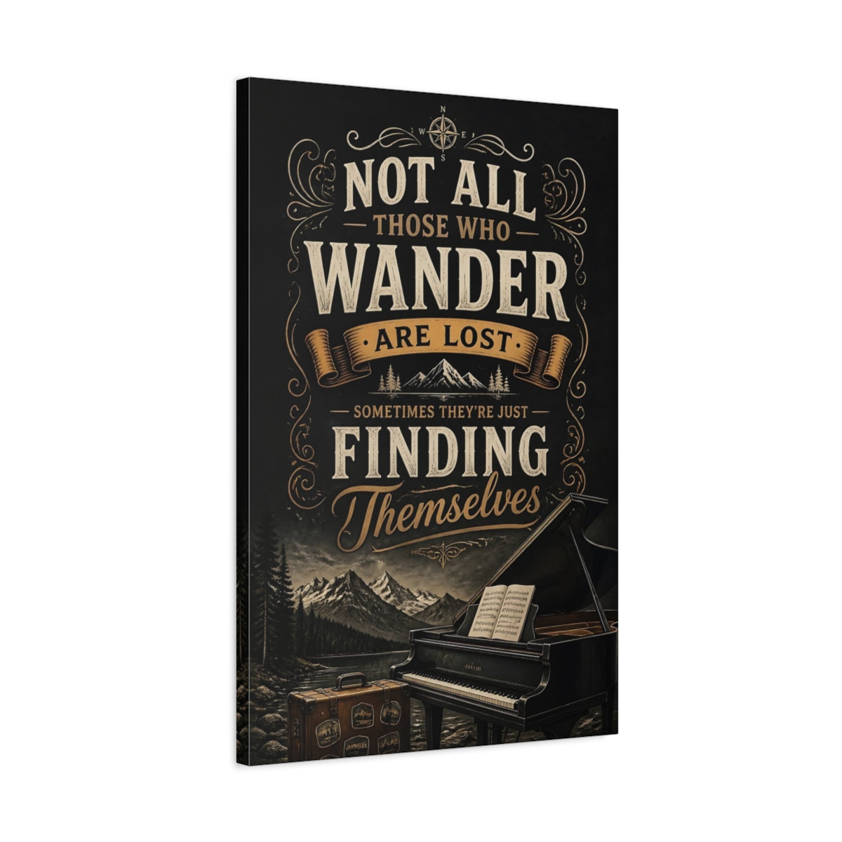 Side Mockup 2. Wander Quote Piano shown as canvas print