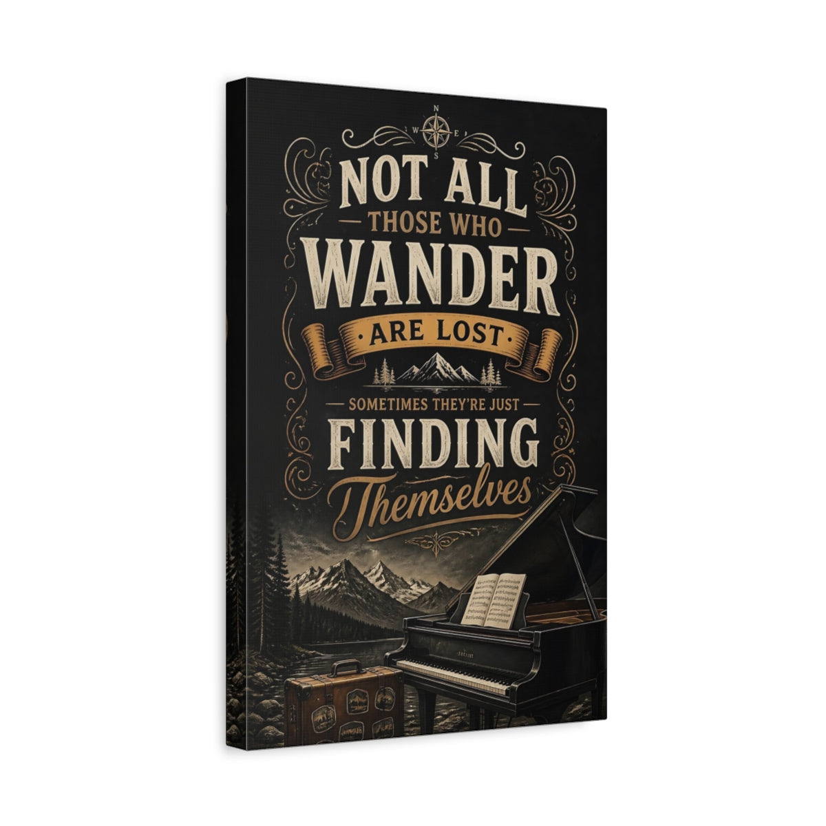 Side Mockup 4. Wander Quote Piano shown as canvas print