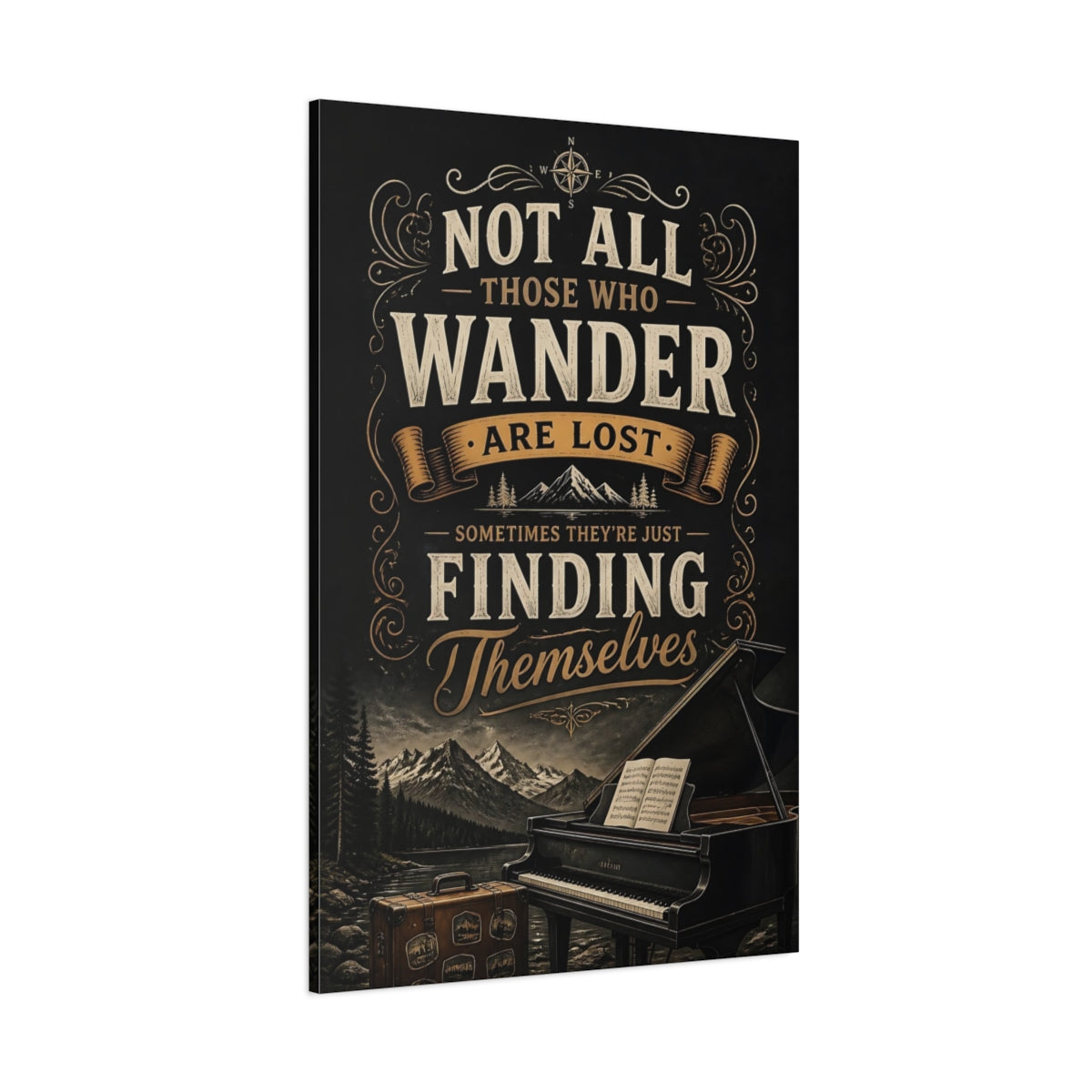 Side Mockup 1. Wander Quote Piano shown as canvas print