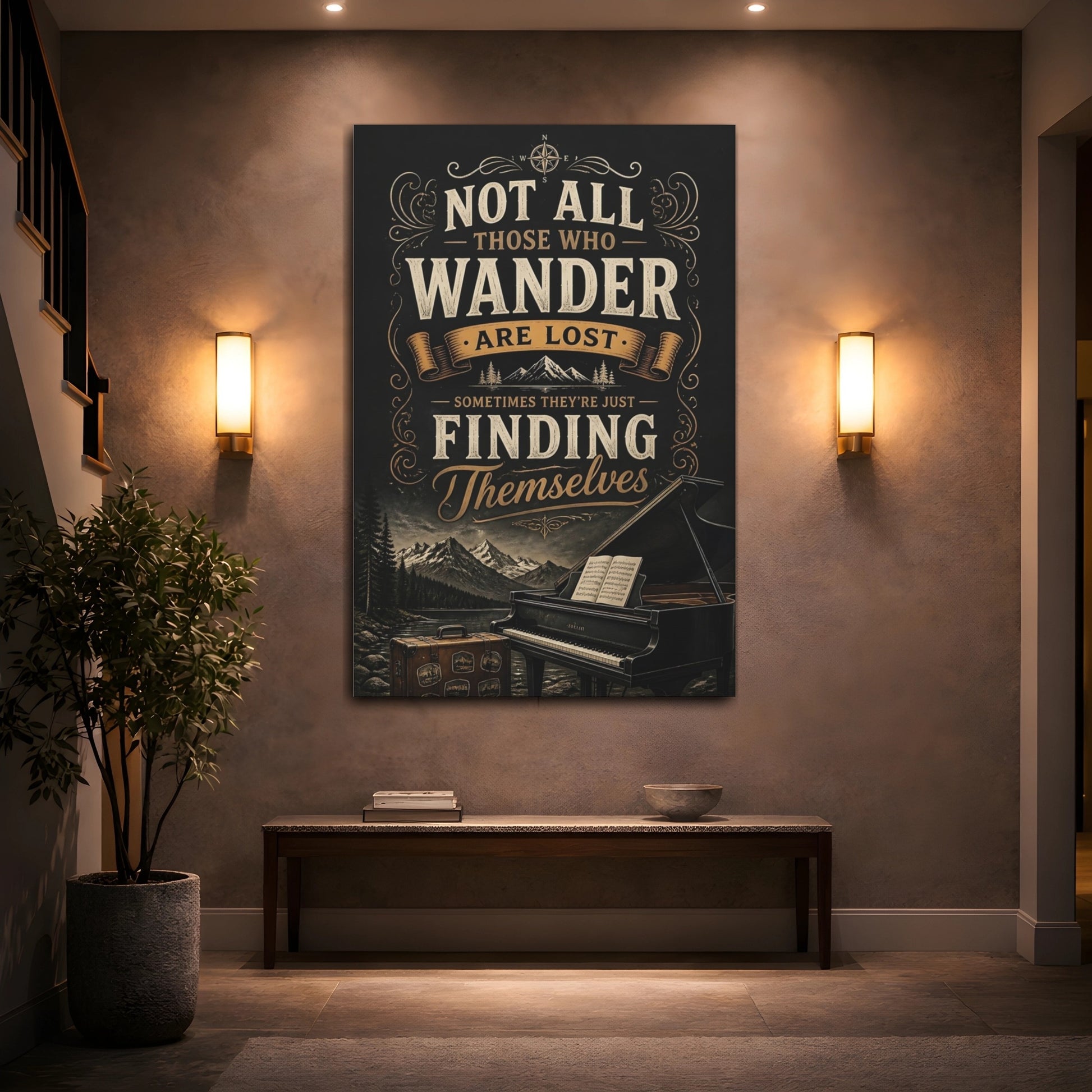 Mockup 2. Wander Quote Piano shown as canvas print