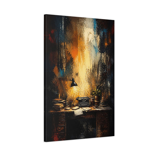 Main Mockup. Warm Vintage Writing Desk shown as canvas print