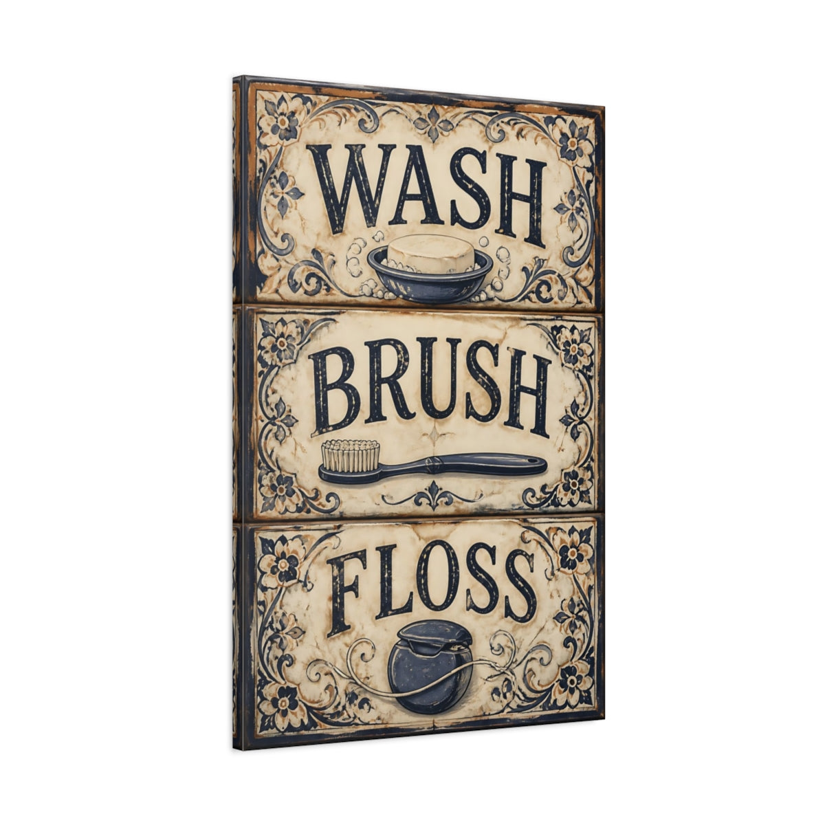 Main Mockup. Wash Brush Floss Quote Sign shown as canvas print