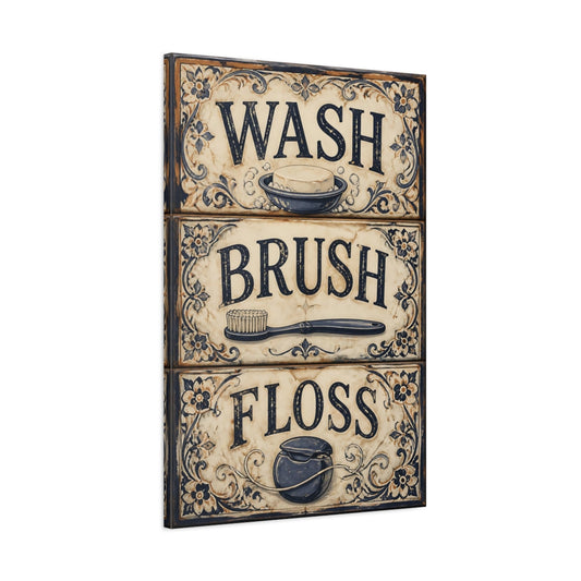 Main Mockup. Wash Brush Floss Quote Sign shown as canvas print