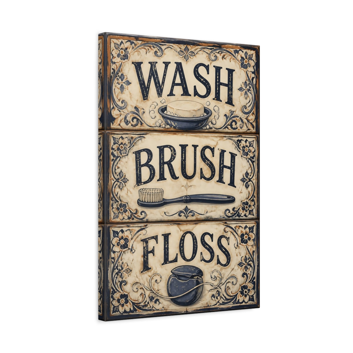 Side Mockup 3. Wash Brush Floss Quote Sign shown as canvas print