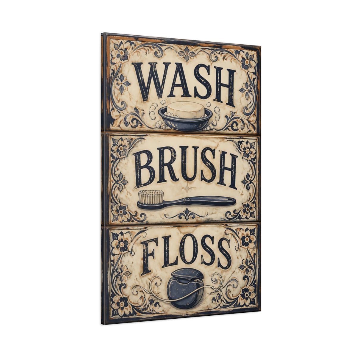 Side Mockup 1. Wash Brush Floss Quote Sign shown as canvas print