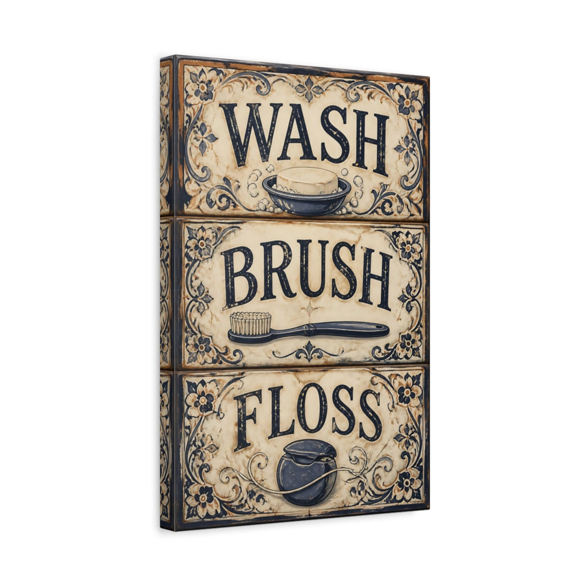 Side Mockup 4. Wash Brush Floss Quote Sign shown as canvas print