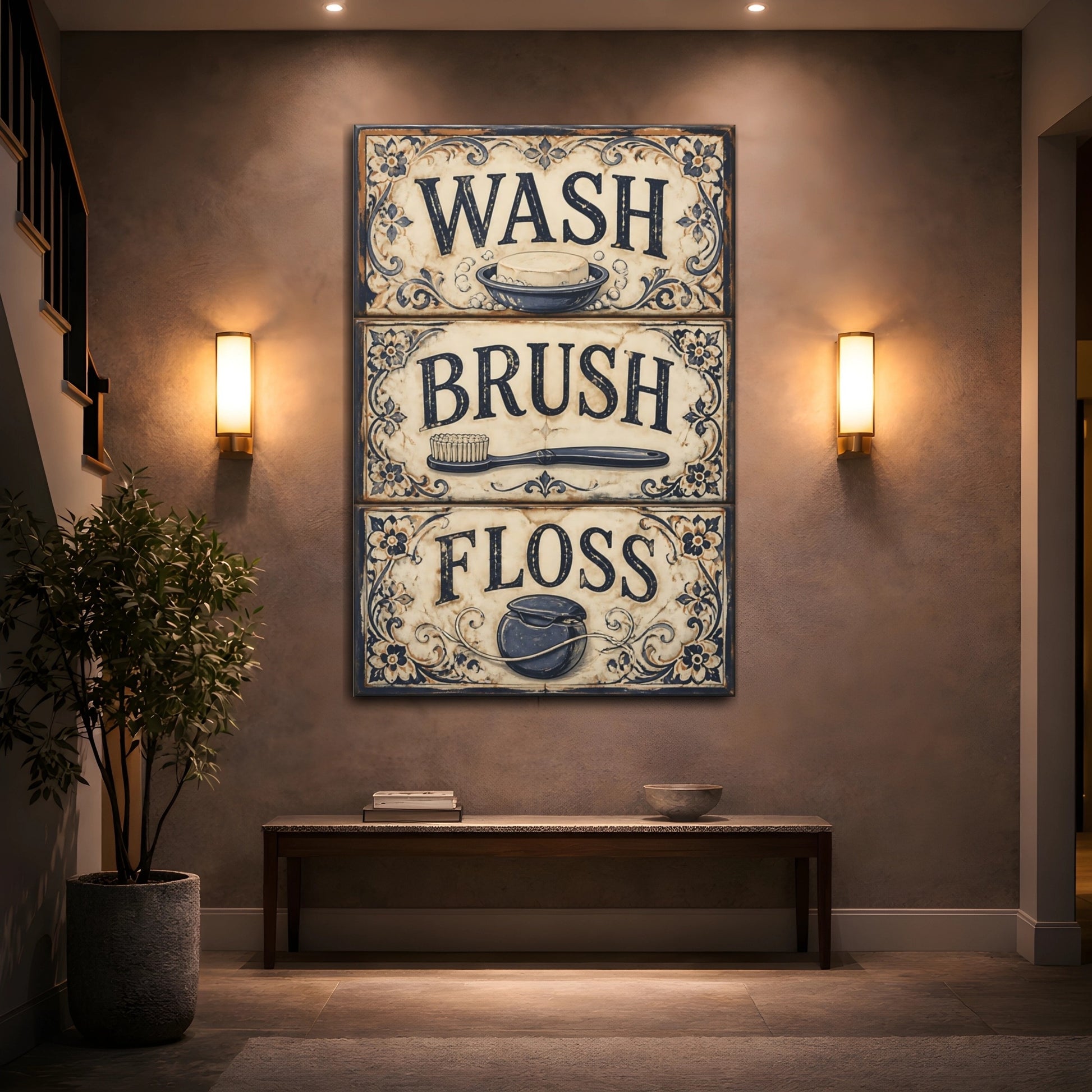 Mockup 2. Wash Brush Floss Quote Sign shown as canvas print