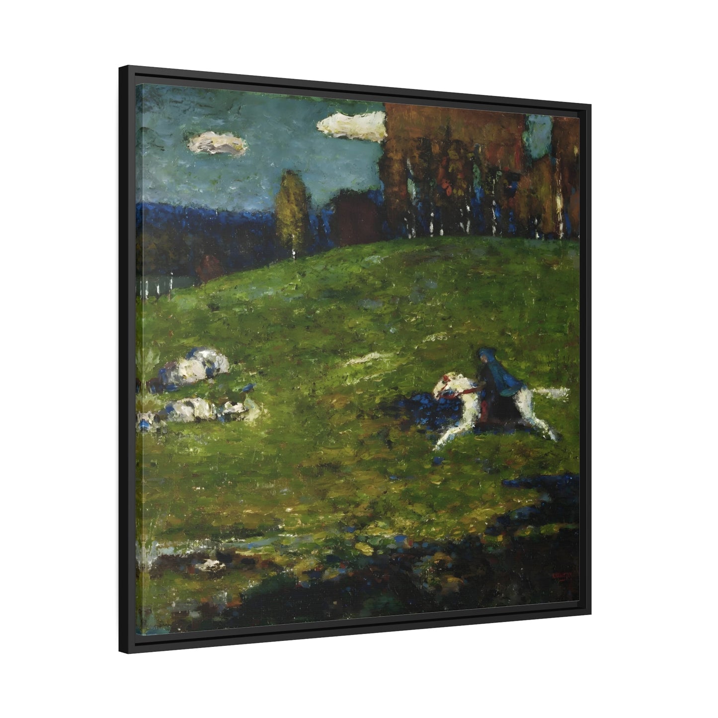 Wassily Kandinsky Blue Rider - Abstract Square Framed Canvas Wall Art Print in Black Frame