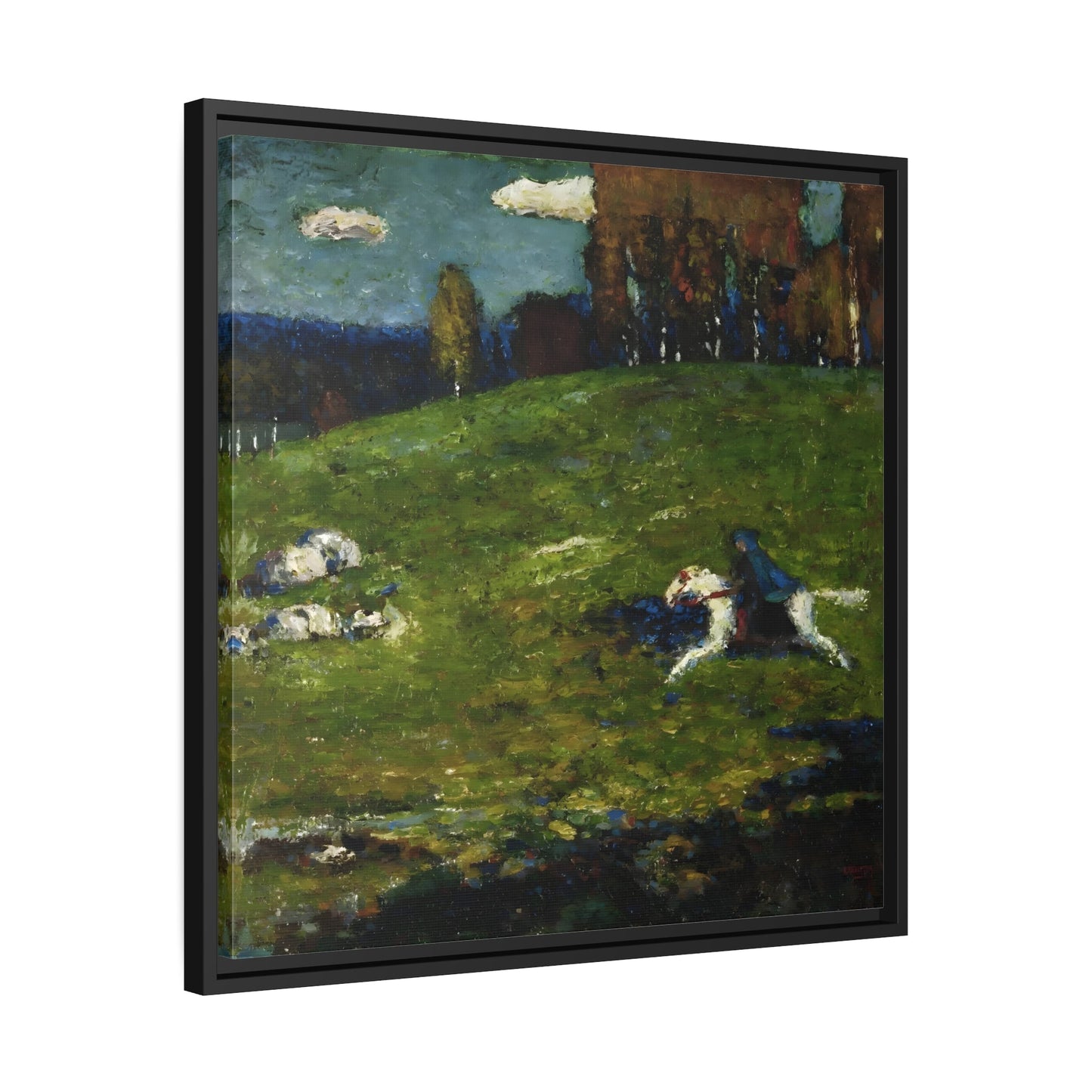 Wassily Kandinsky Blue Rider - Abstract Square Framed Canvas Wall Art Print in Black Frame