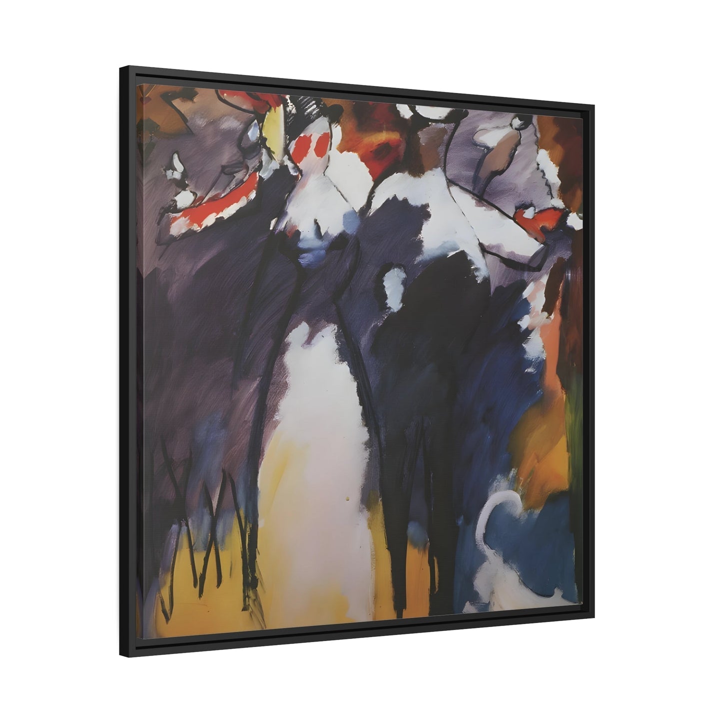 Wassily Kandinsky Sunday Impression - Abstract Square Framed Canvas Wall Art Print in Black Frame