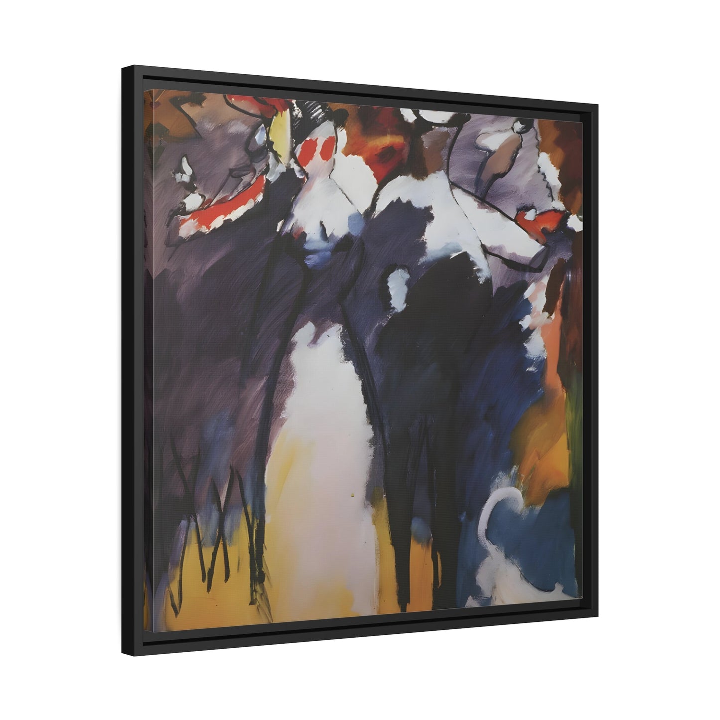 Wassily Kandinsky Sunday Impression - Abstract Square Framed Canvas Wall Art Print in Black Frame