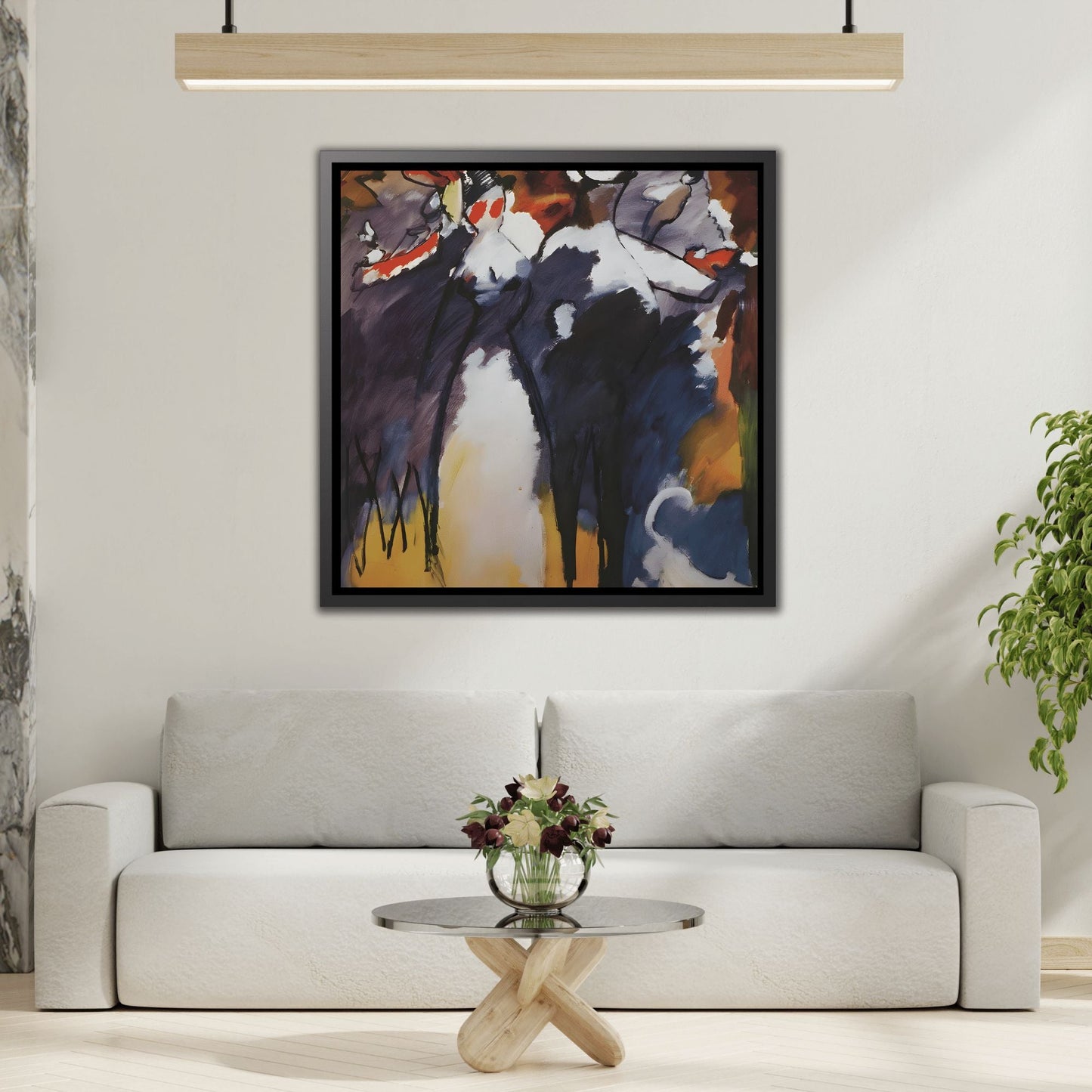 Wassily Kandinsky Sunday Impression - Abstract Square Framed Canvas Wall Art Print in Black Frame