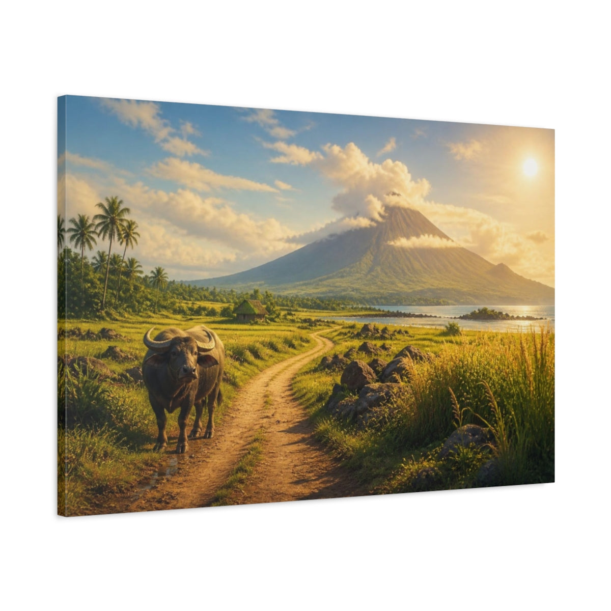 Main Mockup. Water Buffalo By Volcano shown as canvas print