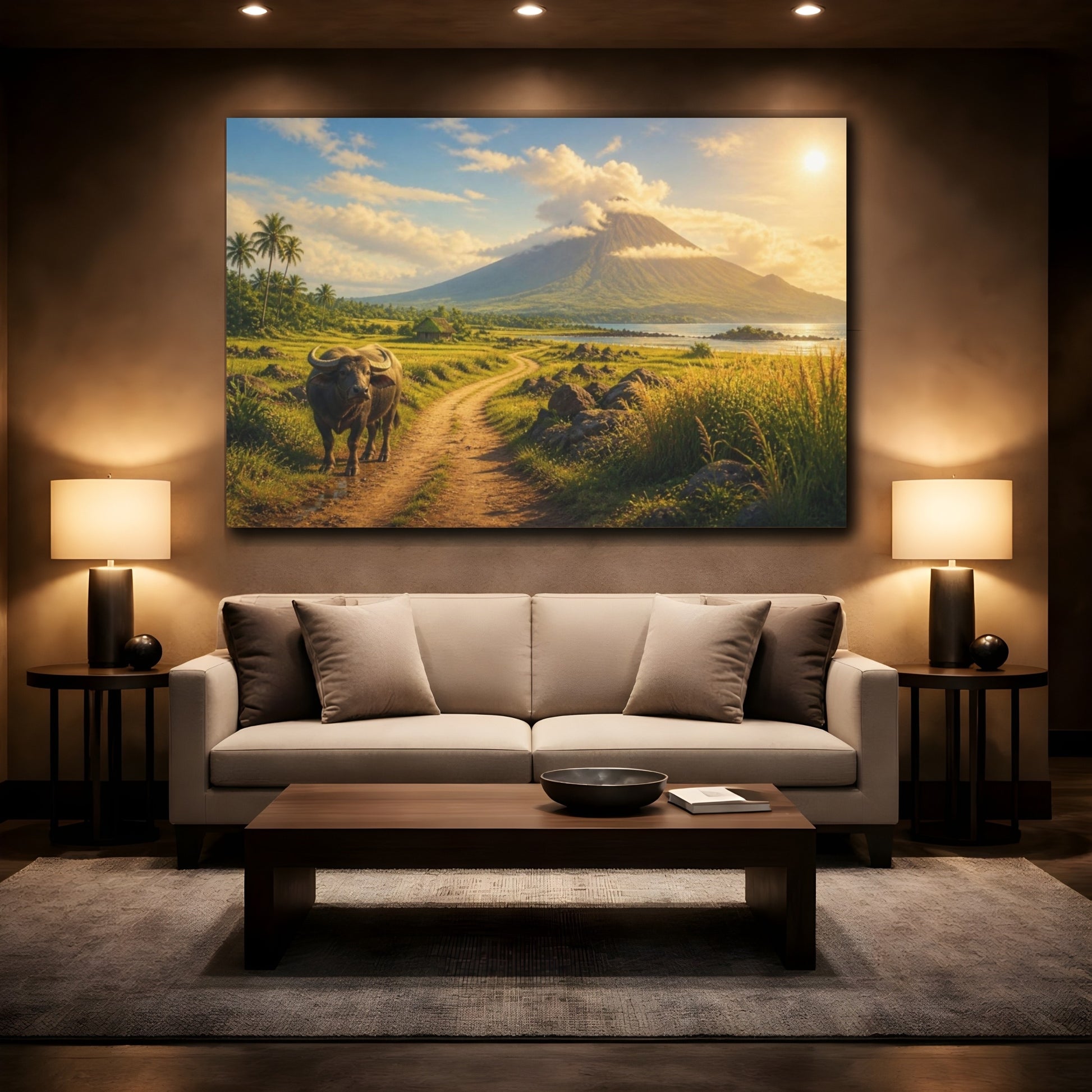 Mockup 2. Water Buffalo By Volcano shown as canvas print