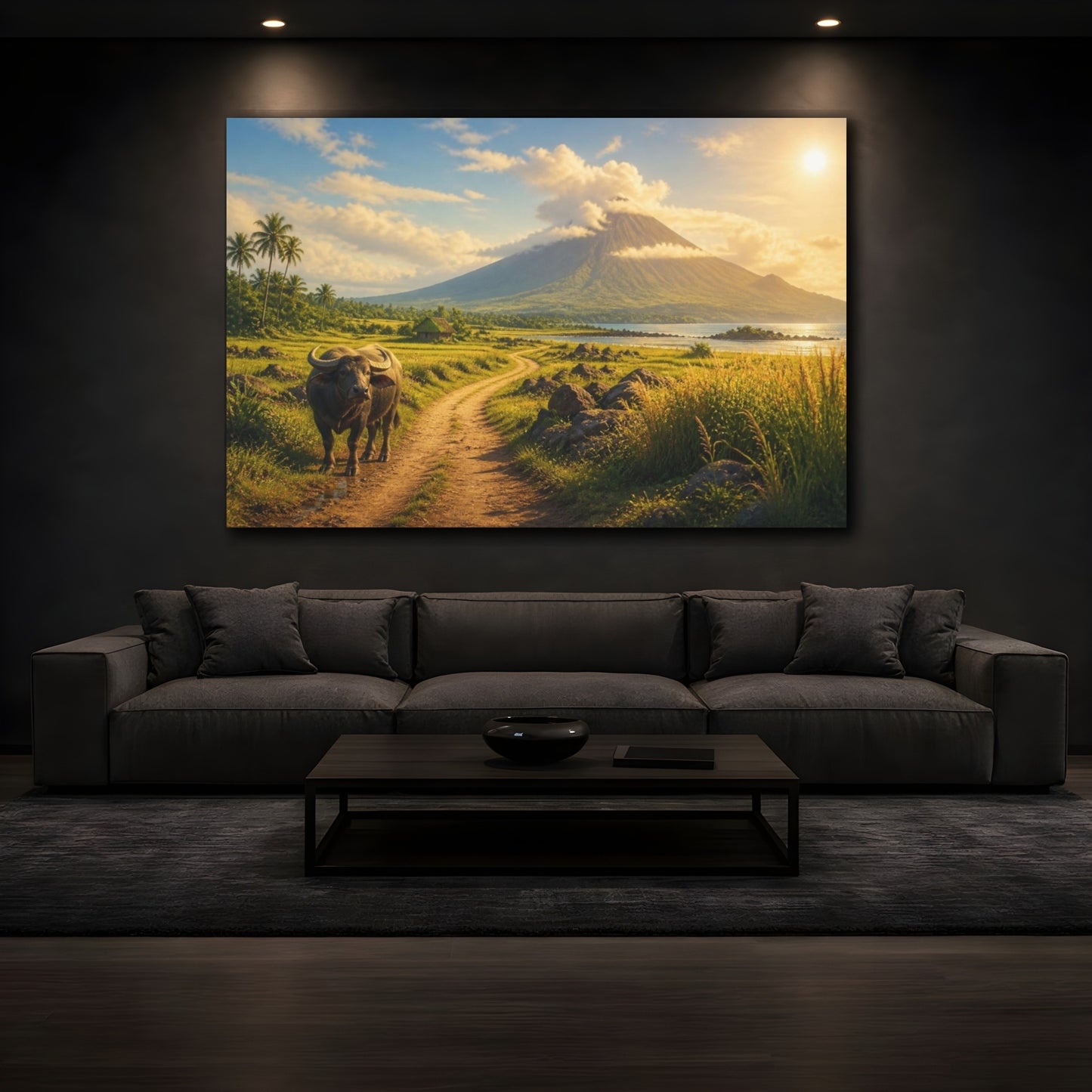 Mockup 3. Water Buffalo By Volcano shown as canvas print