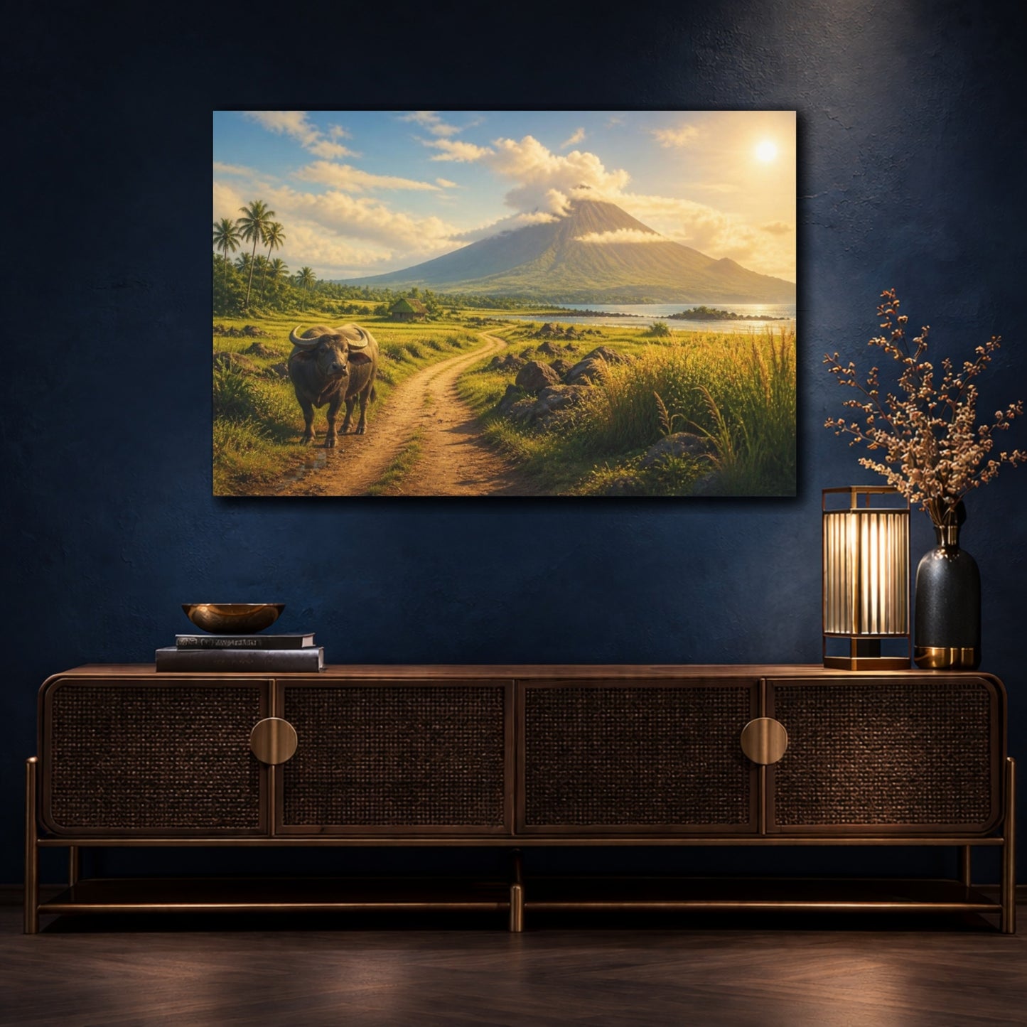 Mockup 4. Water Buffalo By Volcano shown as canvas print