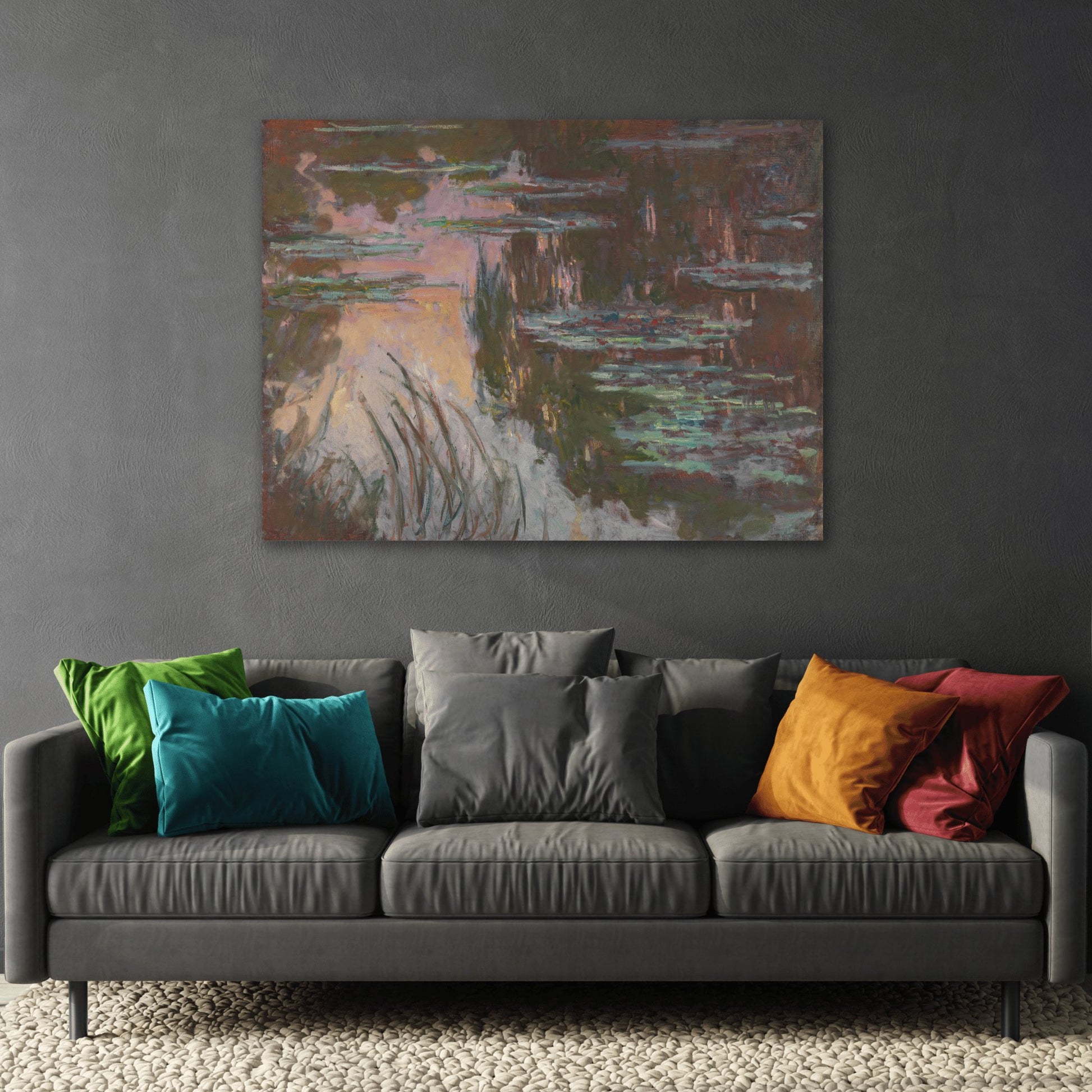 Water Lilies Setting Sun Modern Canvas Print - Famous Impressionist Monet Wall Art Prints