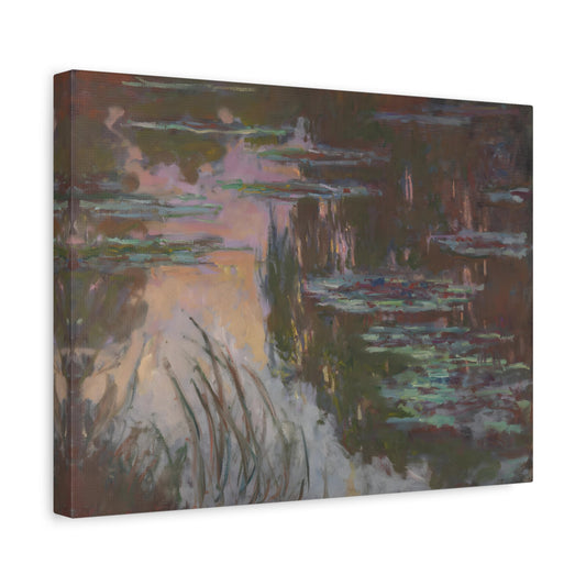 Water Lilies Setting Sun Modern Canvas Print - Famous Impressionist Monet Wall Art Prints