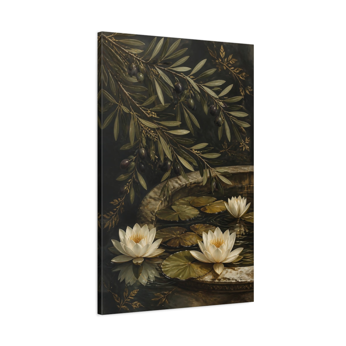 Main Mockup. Water Lily Flowers shown as canvas print