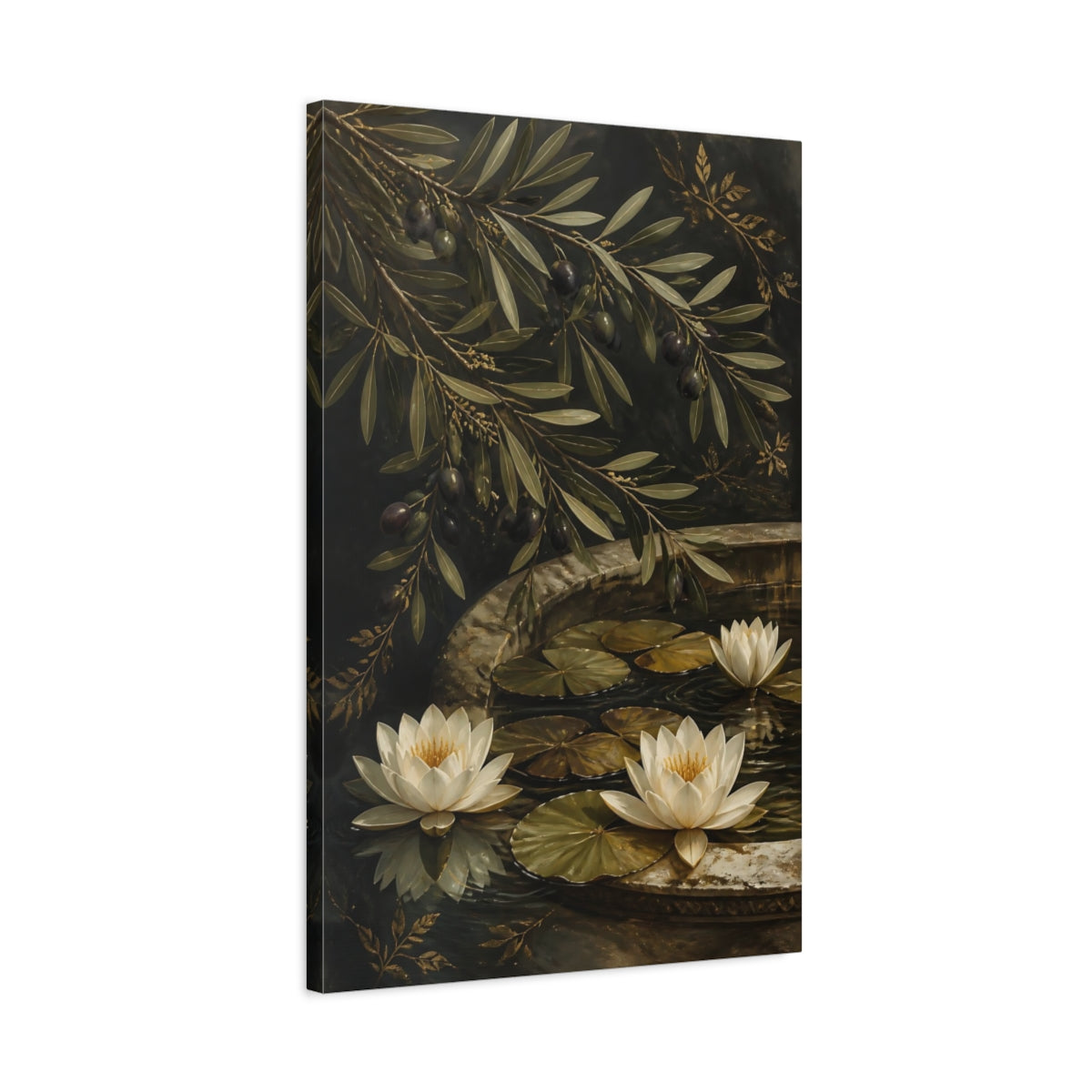 Side Mockup 2. Water Lily Flowers shown as canvas print