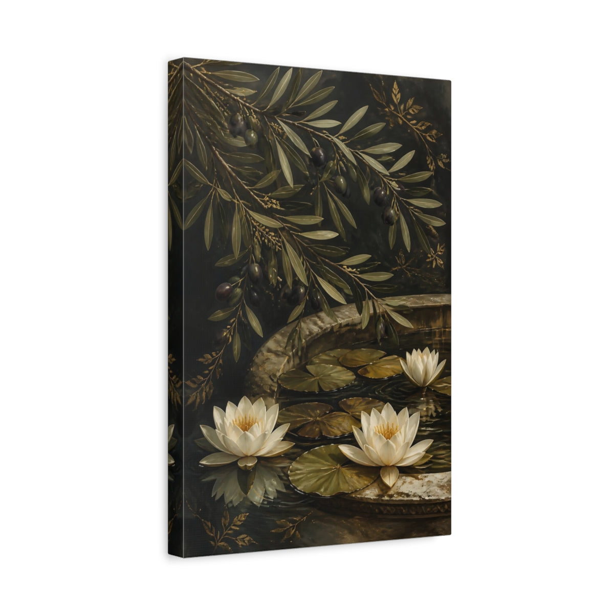 Side Mockup 4. Water Lily Flowers shown as canvas print