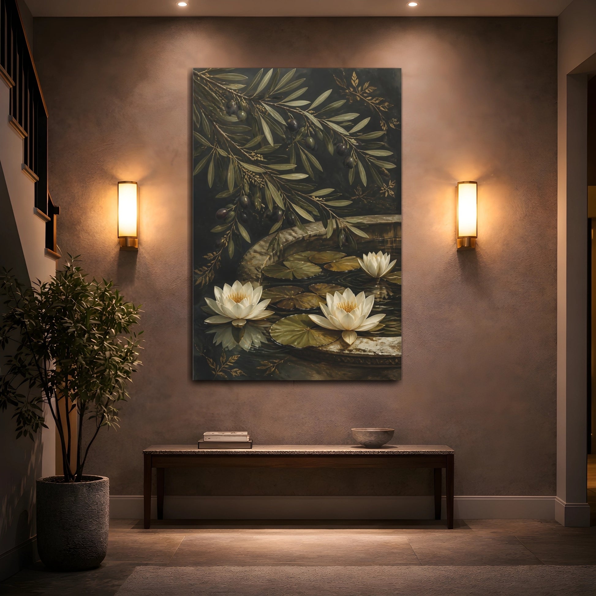 Mockup 2. Water Lily Flowers shown as canvas print