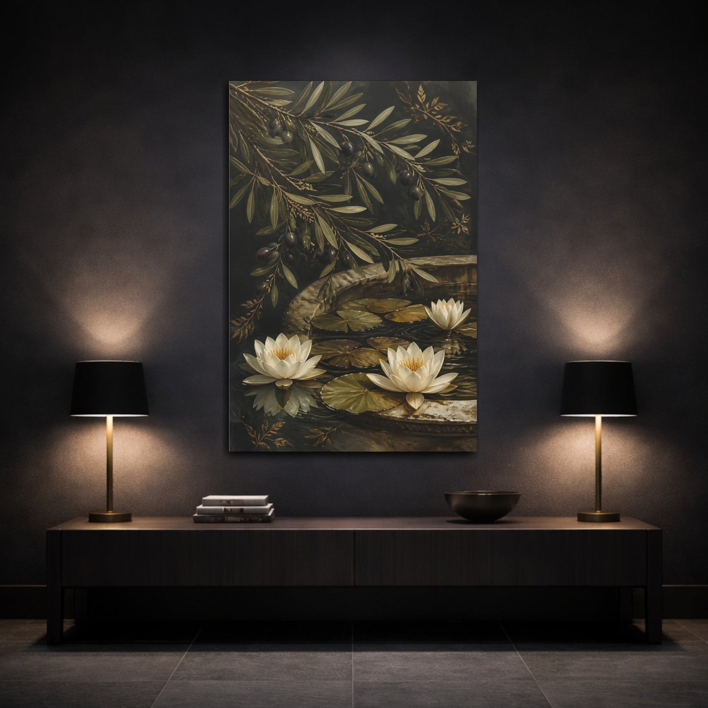 Mockup 3. Water Lily Flowers shown as canvas print