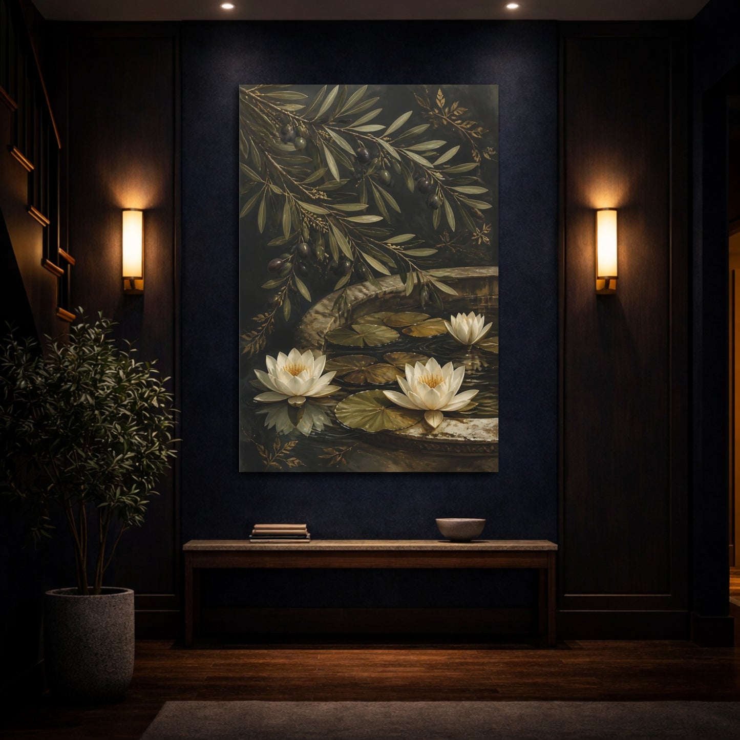 Mockup 4. Water Lily Flowers shown as canvas print