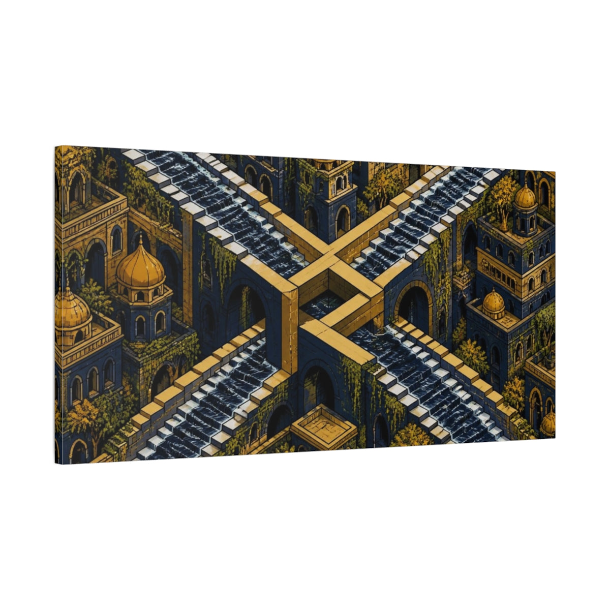 Main Mockup. Water Staircase Illusion shown as canvas print