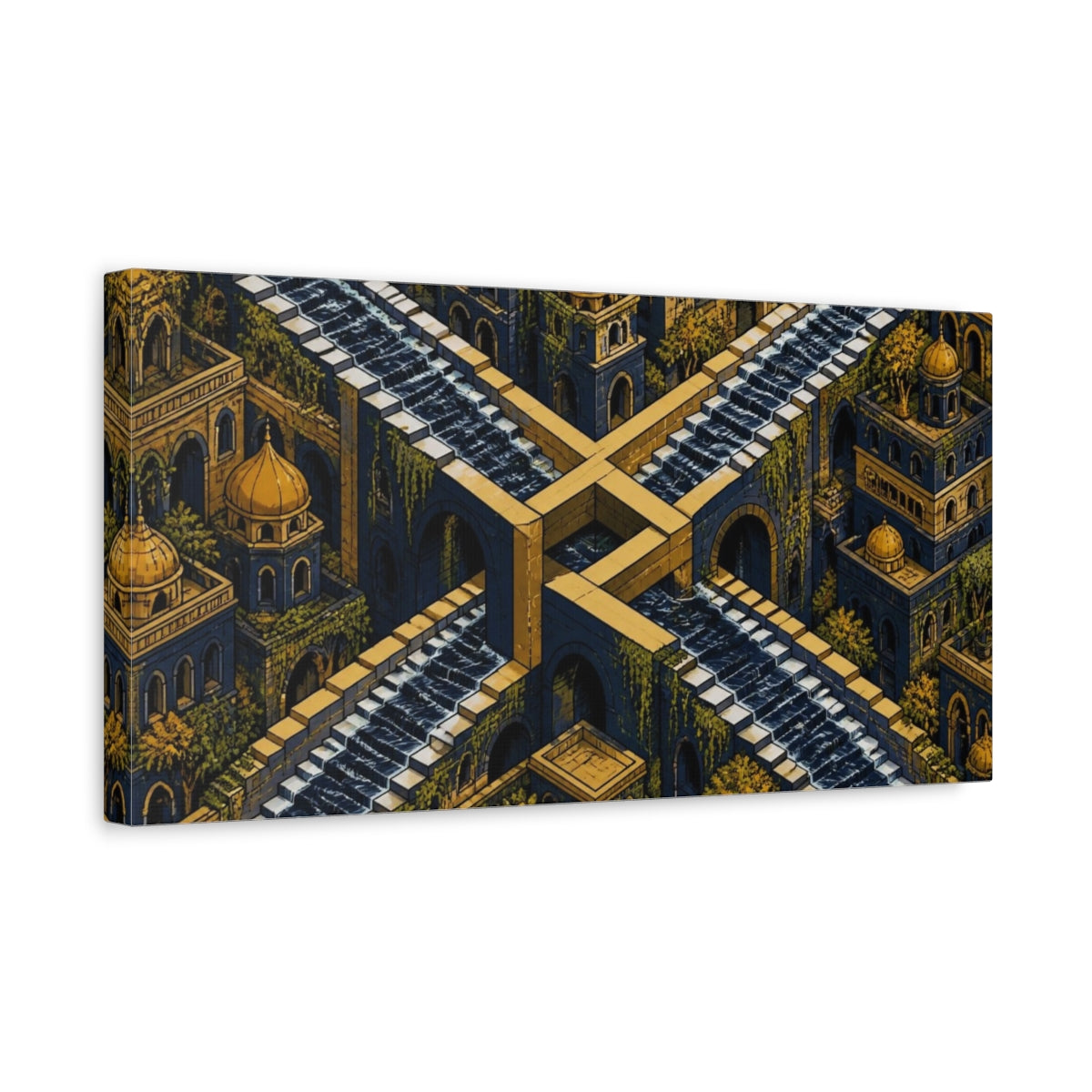 Side Mockup 3. Water Staircase Illusion shown as canvas print