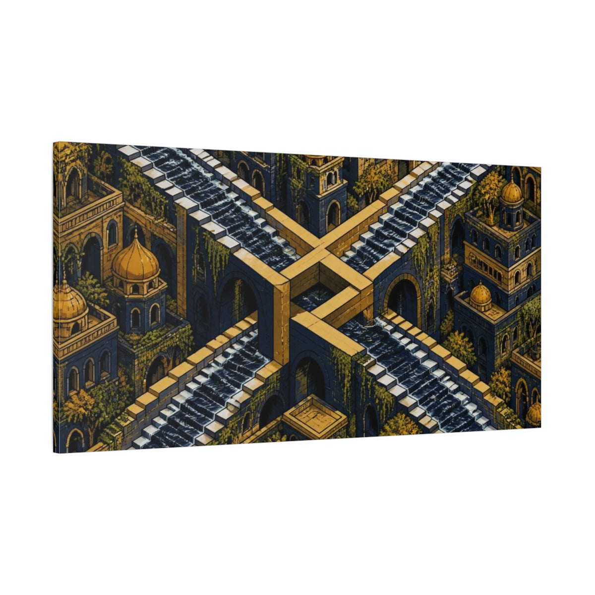 Side Mockup 2. Water Staircase Illusion shown as canvas print