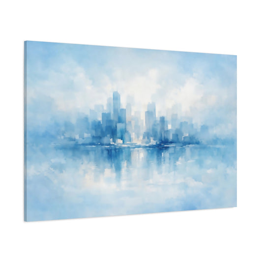 Watercolor Blue Urban Abstract shown as stretched canvas wall art