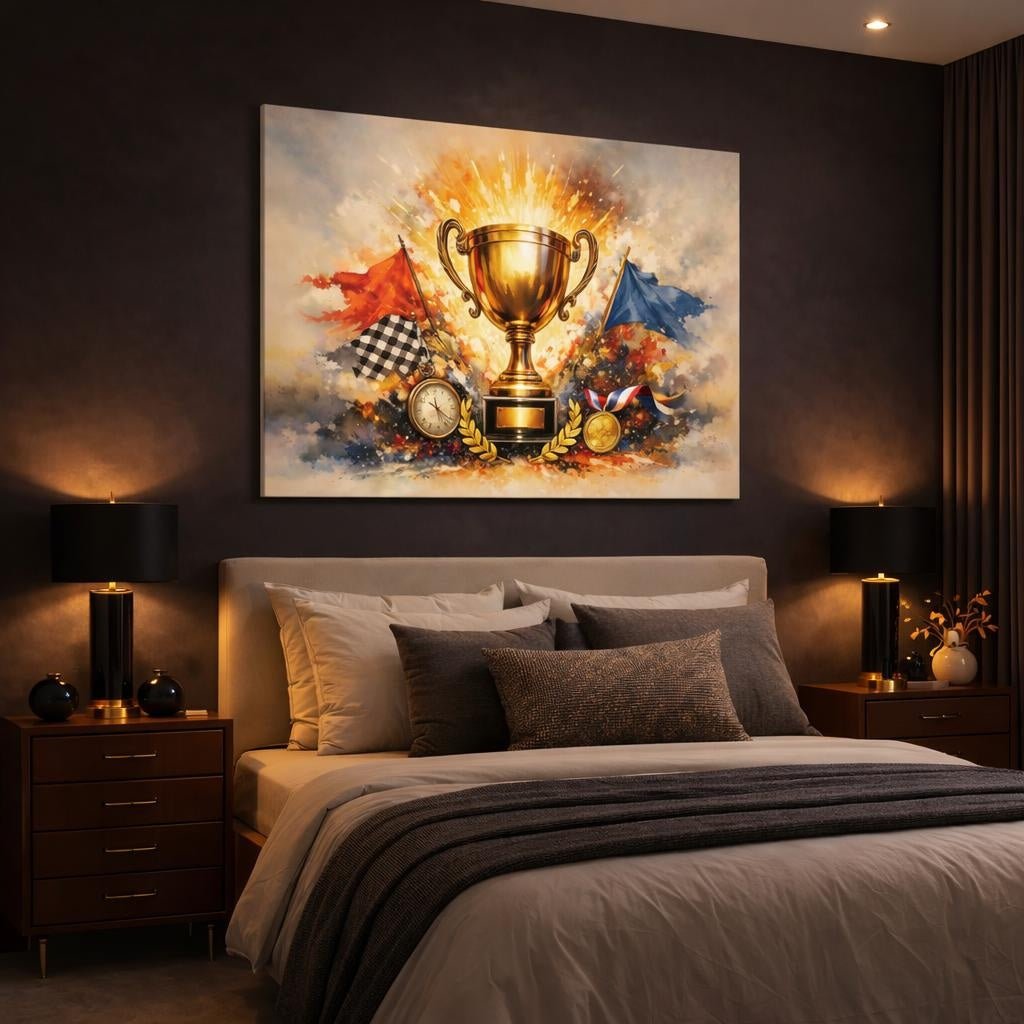 Watercolor Championship Trophy Golden Sports - Canvas Wall Art Print - YesArtYes