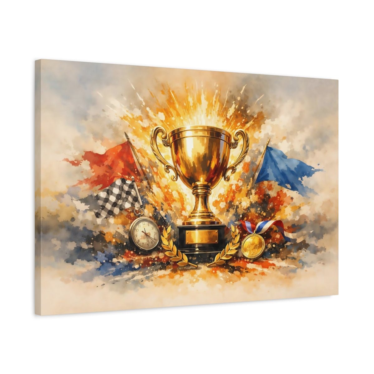 Watercolor Championship Trophy Golden Sports - Canvas Wall Art Print - YesArtYes