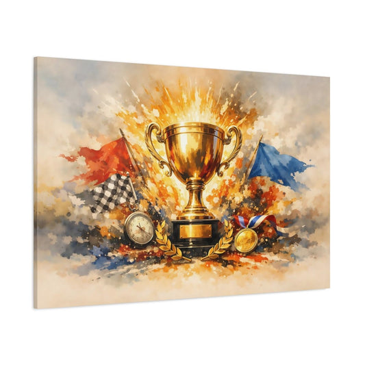 Watercolor Championship Trophy Golden Sports - Canvas Wall Art Print - YesArtYes