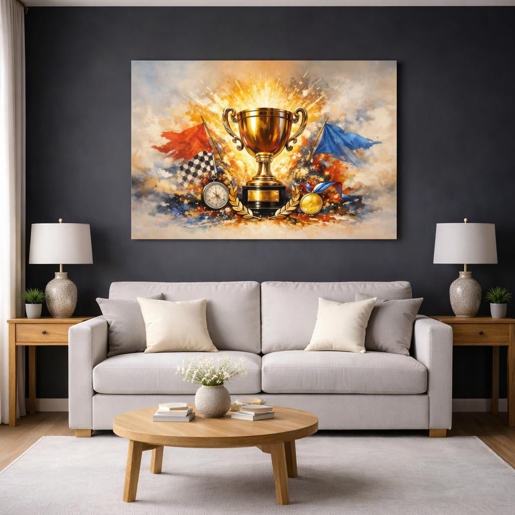 Watercolor Championship Trophy Golden Sports - Canvas Wall Art Print - YesArtYes
