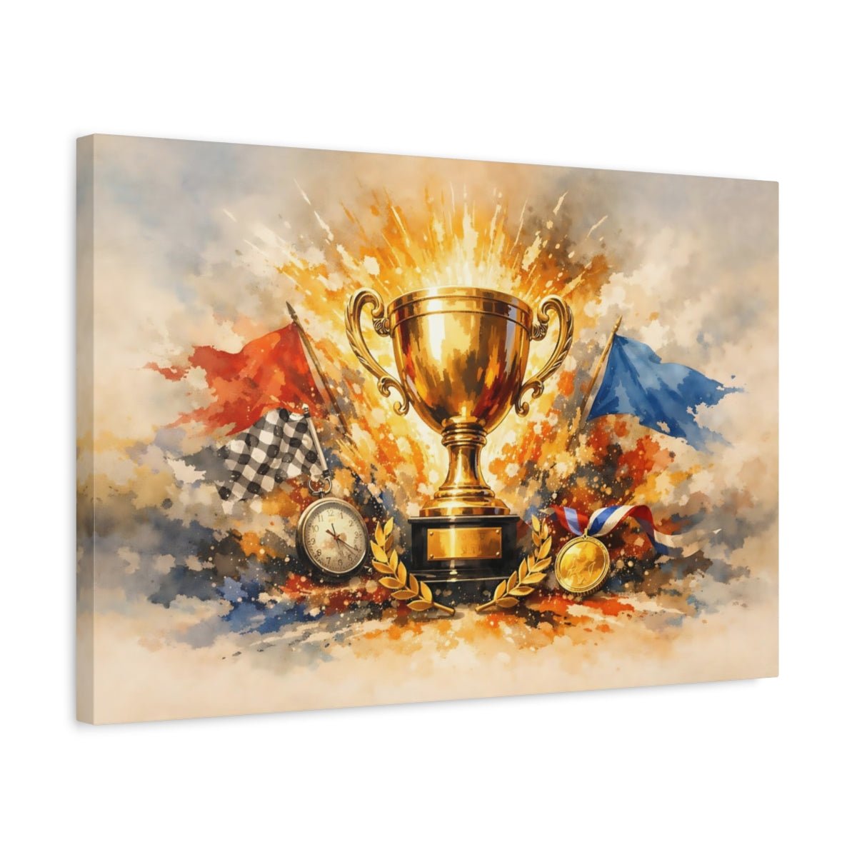 Watercolor Championship Trophy Golden Sports - Canvas Wall Art Print - YesArtYes