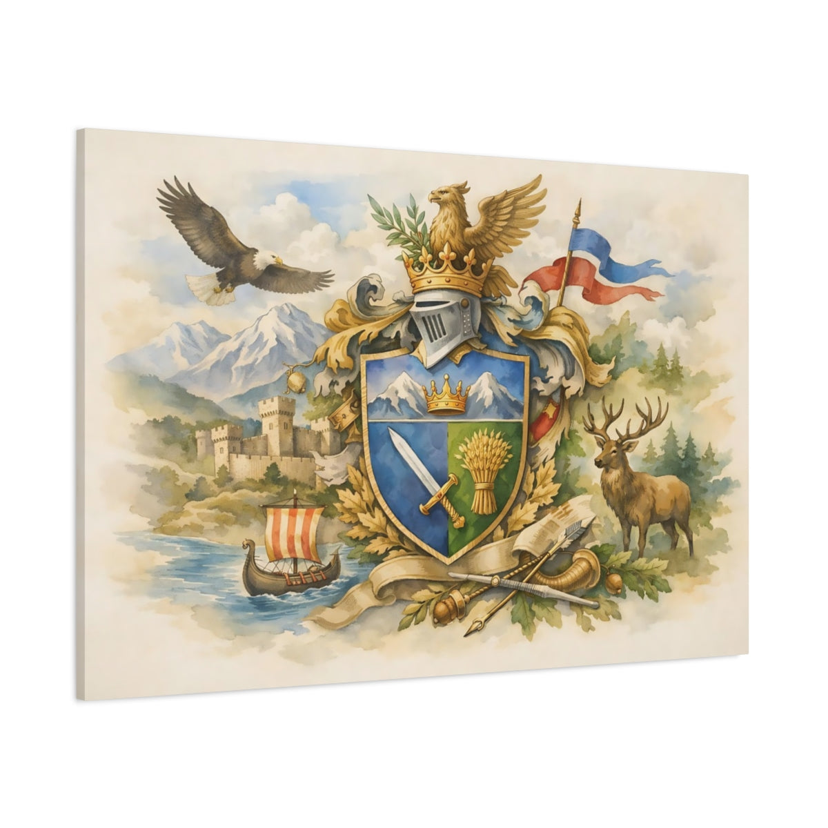 Watercolor Coat Of Arms shown as stretched canvas wall art