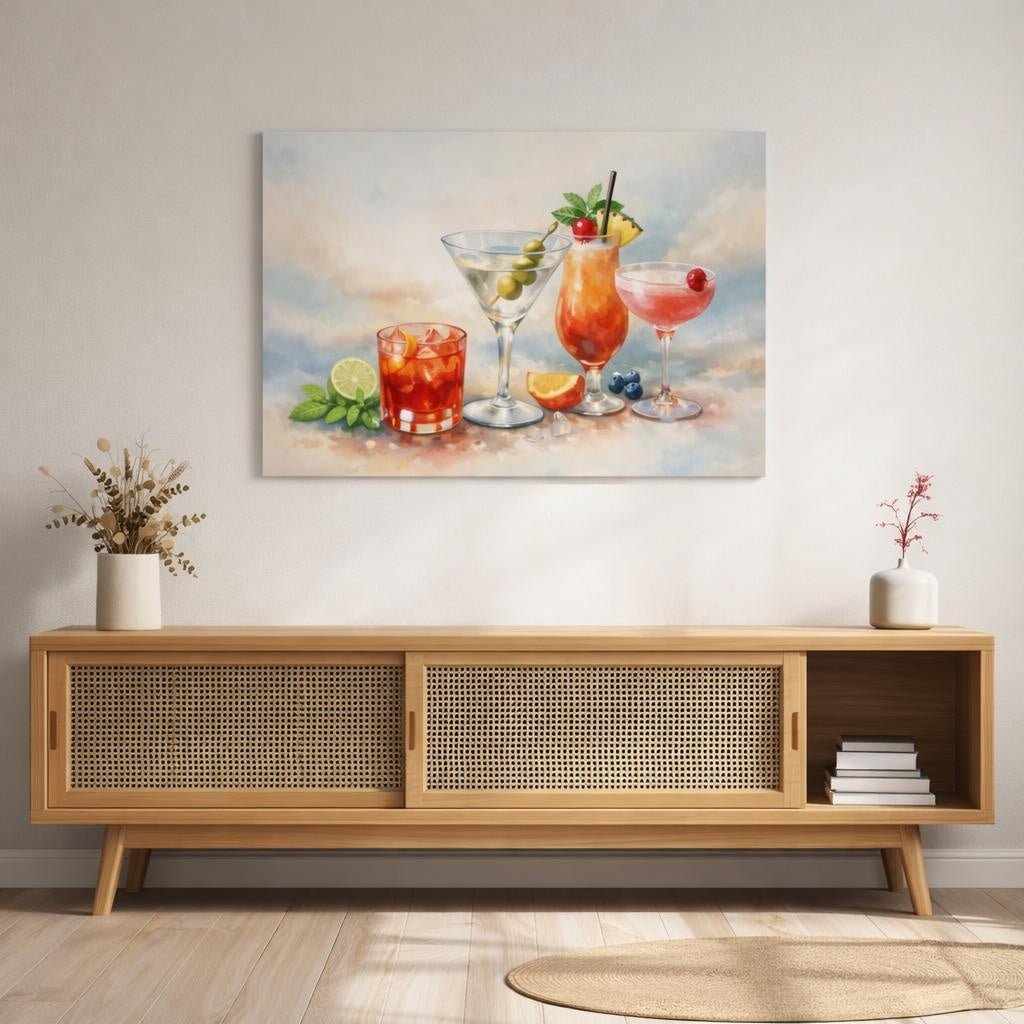 Watercolor Cocktail Glass Nature - Canvas Wall Art Print - YesArtYes