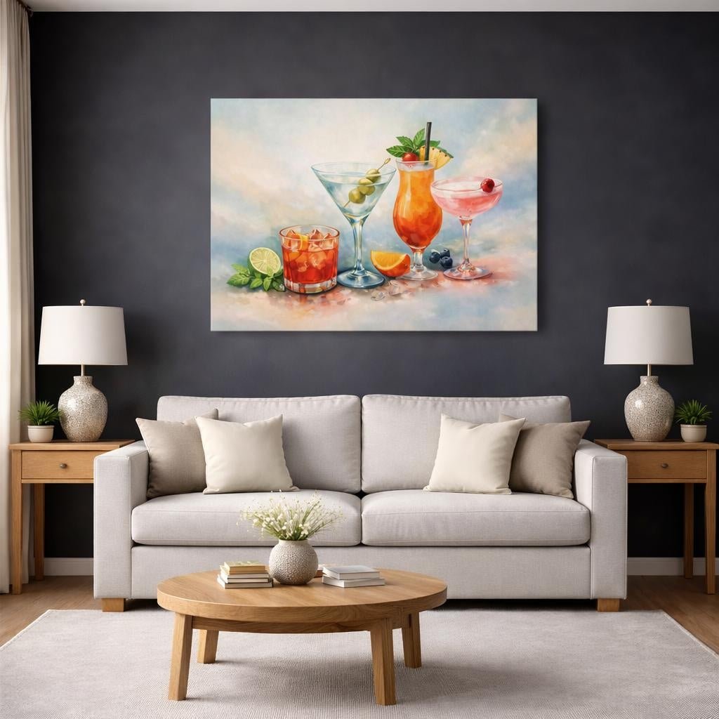 Watercolor Cocktail Glass Nature - Canvas Wall Art Print - YesArtYes