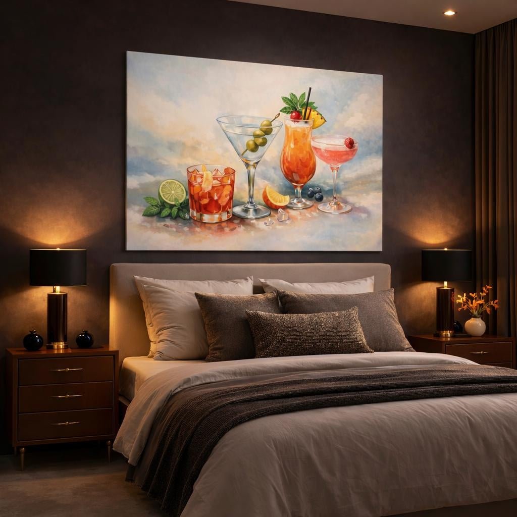 Watercolor Cocktail Glass Nature - Canvas Wall Art Print - YesArtYes