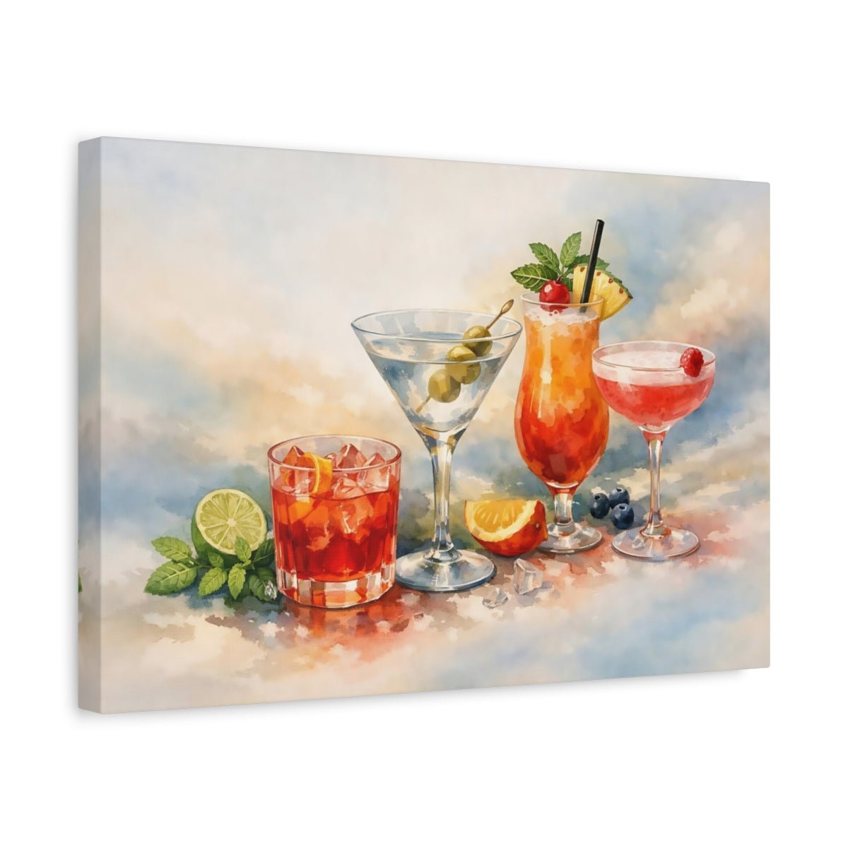 Watercolor Cocktail Glass Nature - Canvas Wall Art Print - YesArtYes