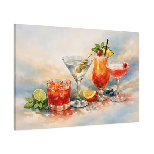 Watercolor Cocktail Glass Nature - Canvas Wall Art Print - YesArtYes